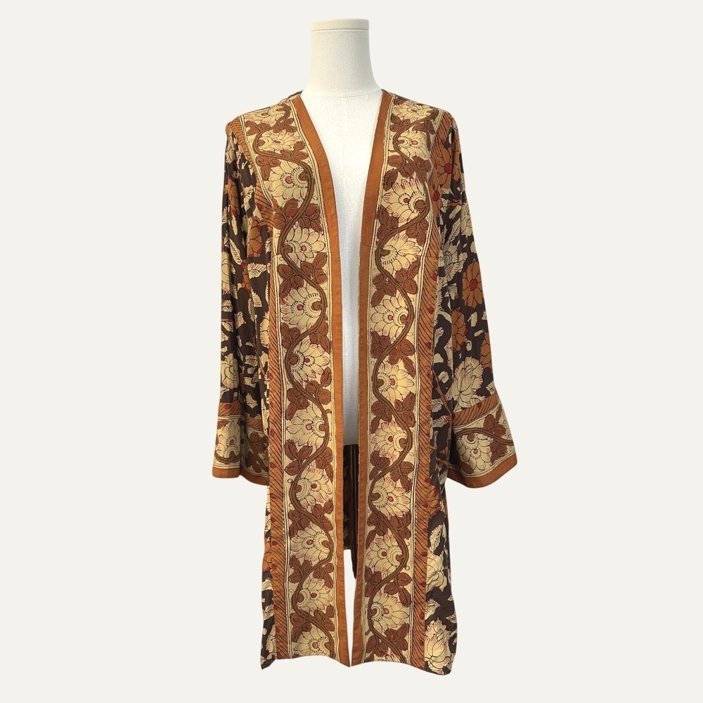 Soft Surroundings Mara Topper Kimono XL Open Front Brown Floral Boho Western